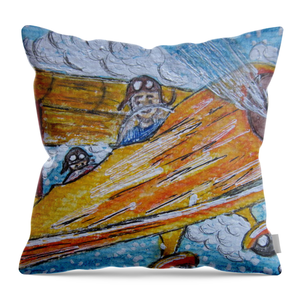 Cartoon Throw Pillow featuring the painting Cartoon Airplane by Kathy Marrs Chandler