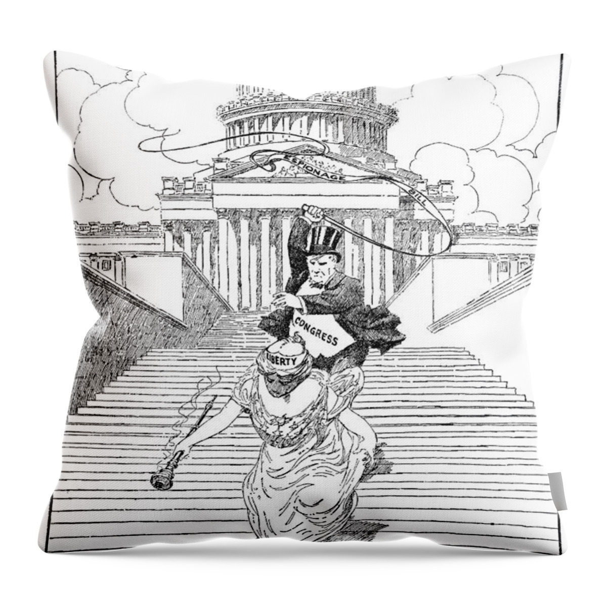 1917 Throw Pillow featuring the painting Cartoon Espionage Act by Granger