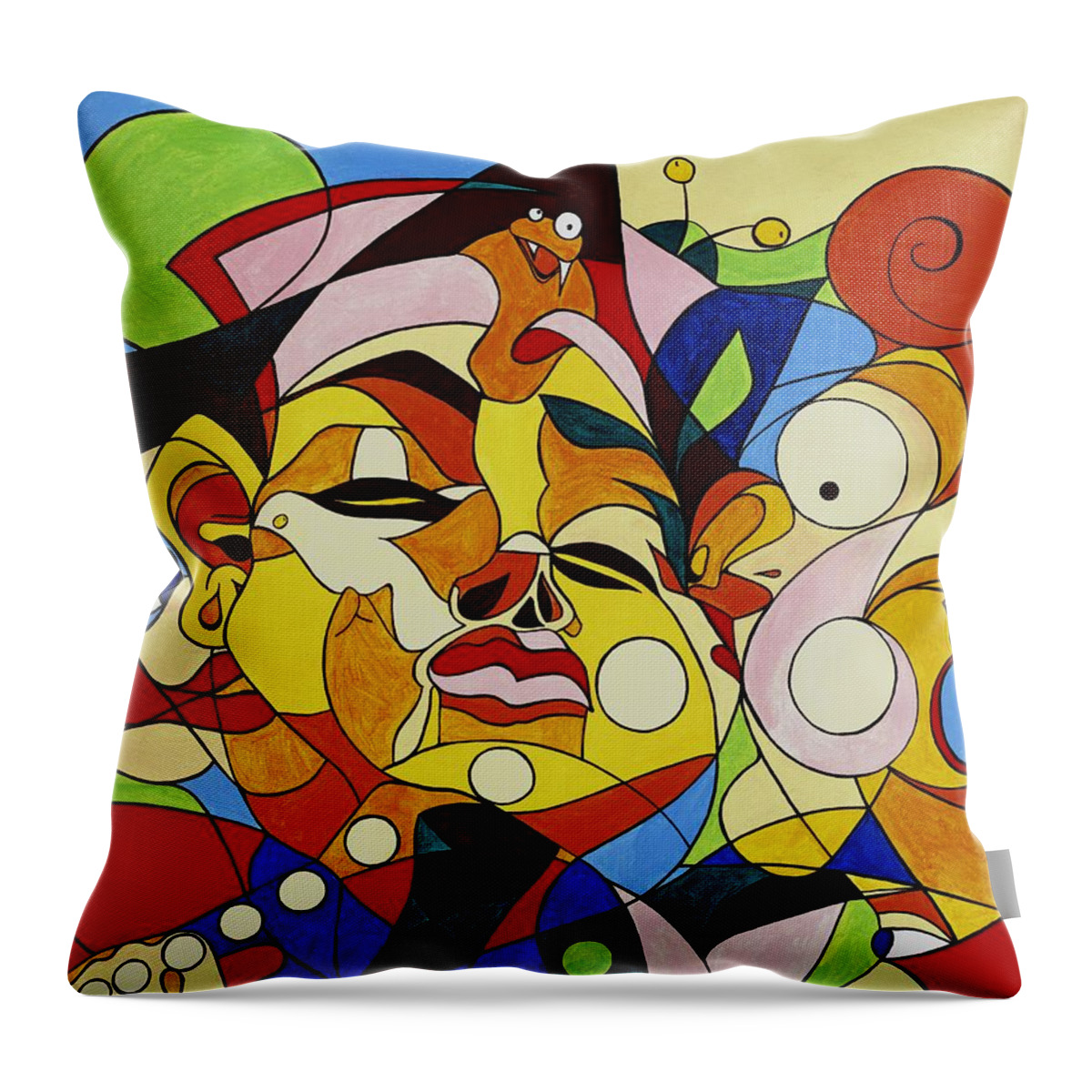 Cartoon Throw Pillow featuring the painting Cartoon painting with hidden pictures by Konni Jensen