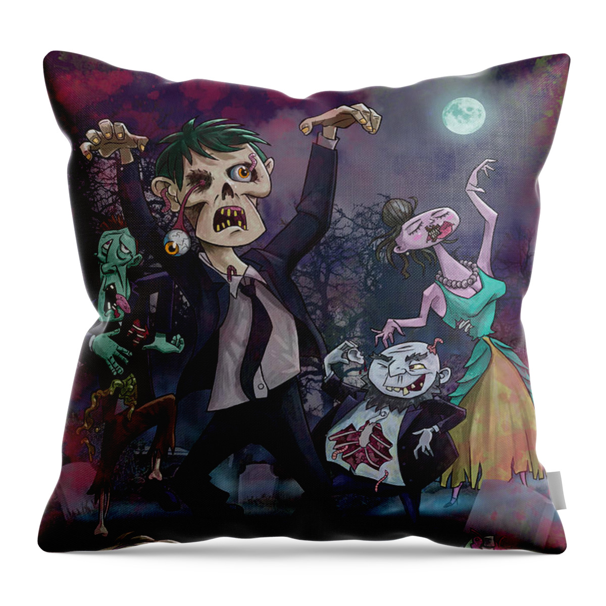 Zombie Throw Pillow featuring the digital art Cartoon Zombie Party by Martin Davey