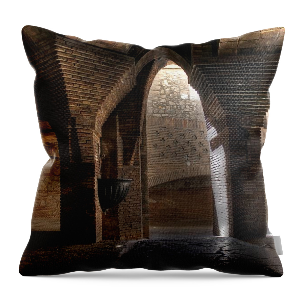 Guell Throw Pillow featuring the photograph Casa Guell Coachhouse by Jane Linders
