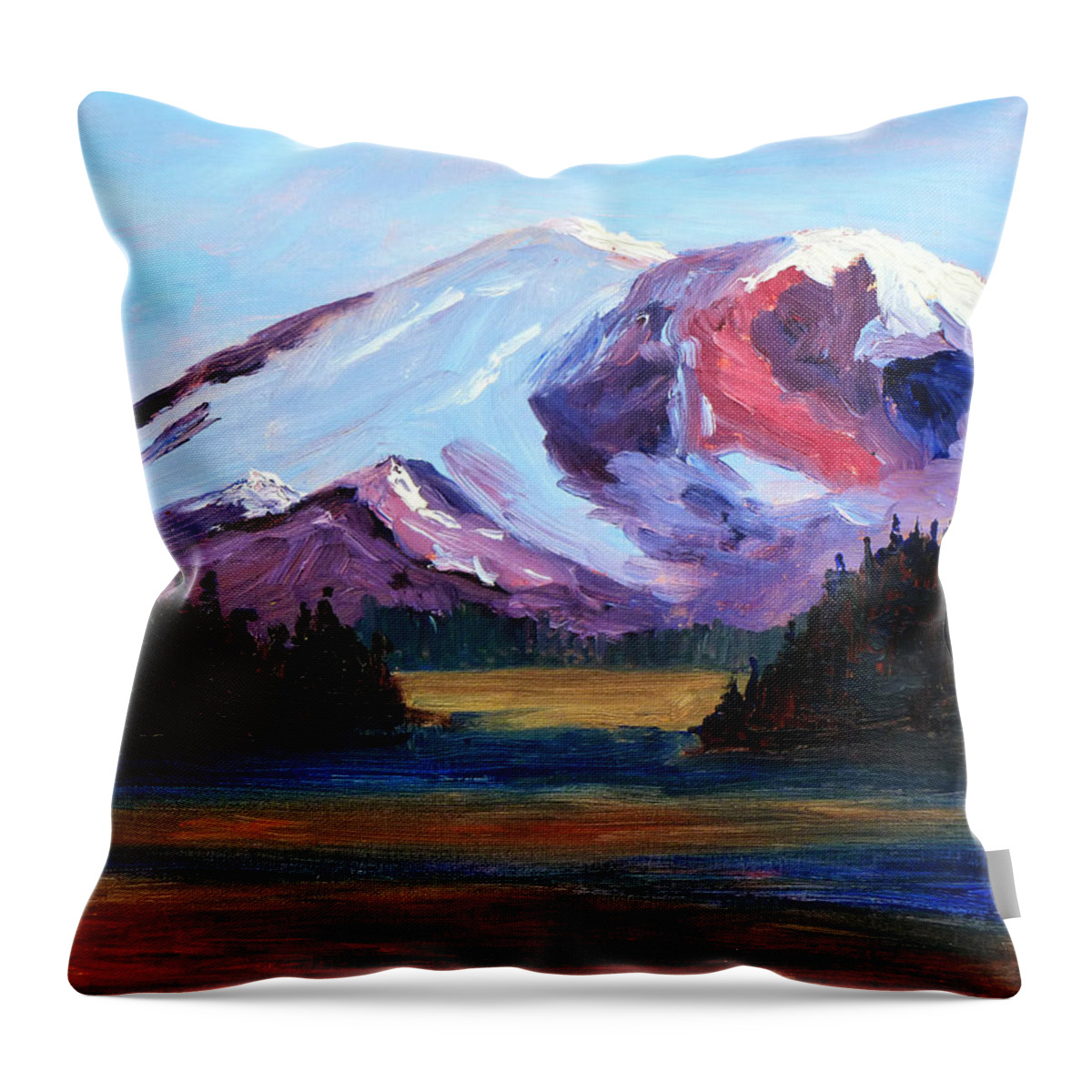 Mountain Throw Pillow featuring the painting Cascade Light by Nancy Merkle