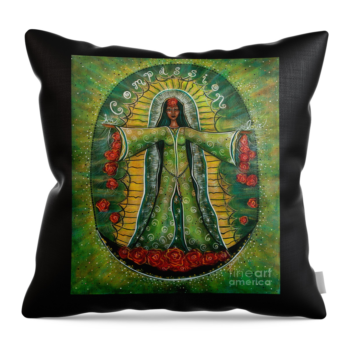 Black Madonna Throw Pillow featuring the painting Cascade Of Roses Madonna by Deborha Kerr