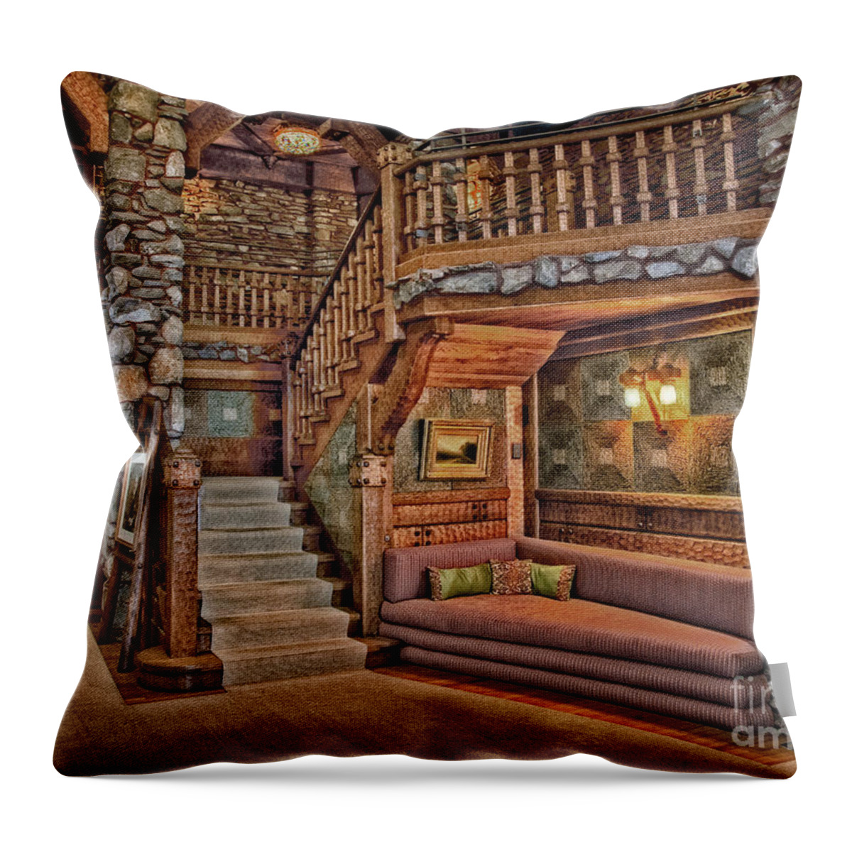Gillette Castle Throw Pillow featuring the photograph Castle Living Room by Susan Candelario