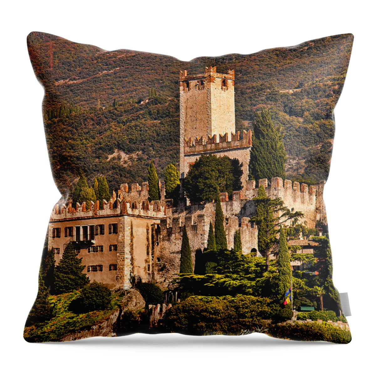 Lake Throw Pillow featuring the photograph Sunset on the Castle on Lake Garda Italy by Brenda Kean