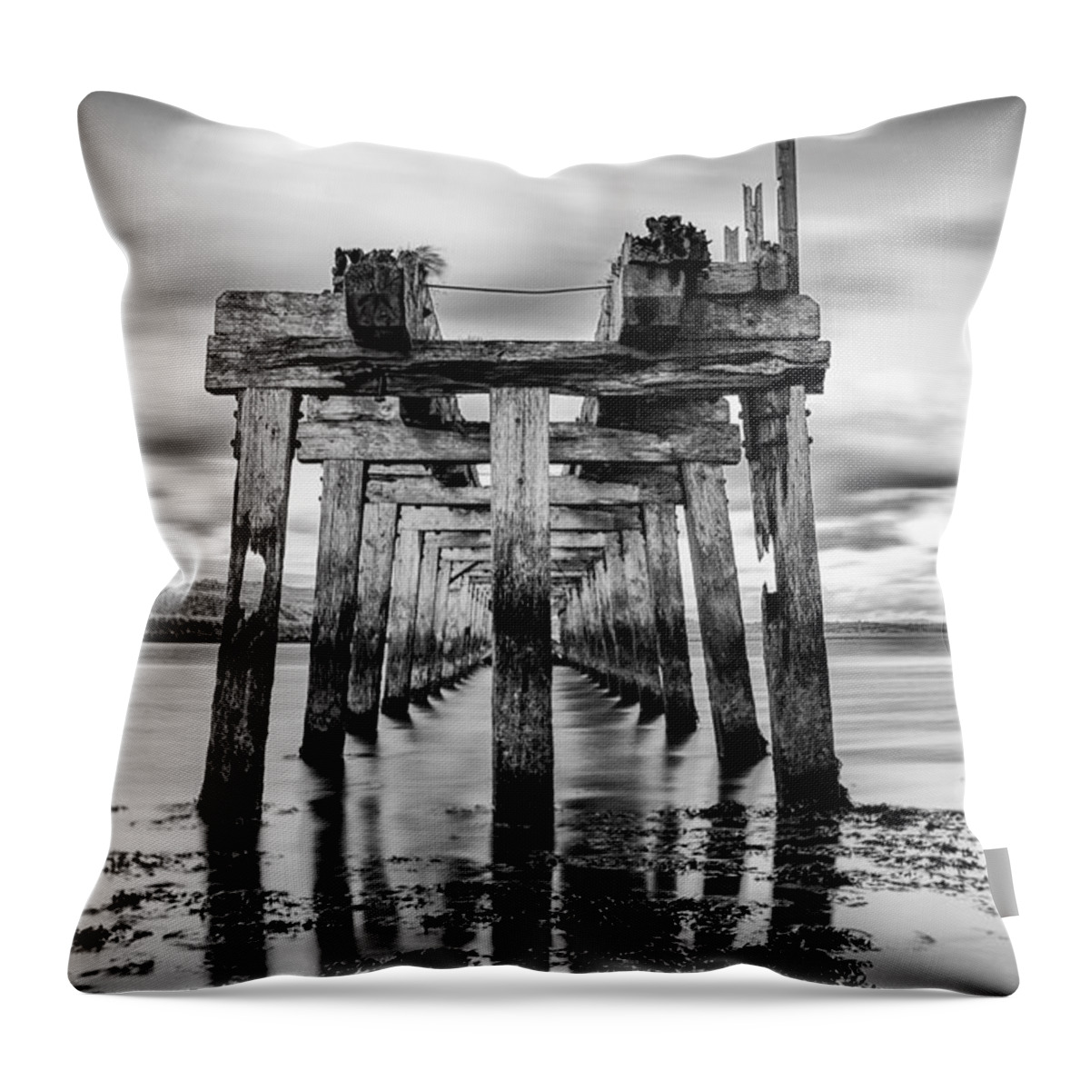 Castlerock Throw Pillow featuring the photograph Castlerock Old Jetty by Nigel R Bell