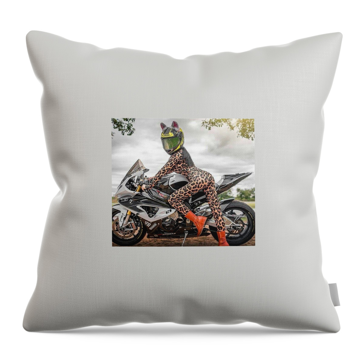 Motorcycle Throw Pillow featuring the photograph Cat bike by Lawrence Christopher