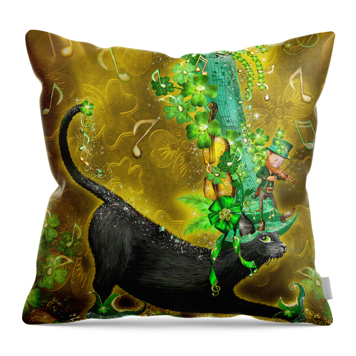 Cat Throw Pillow featuring the mixed media Cat In Irish Jig Hat by Carol Cavalaris