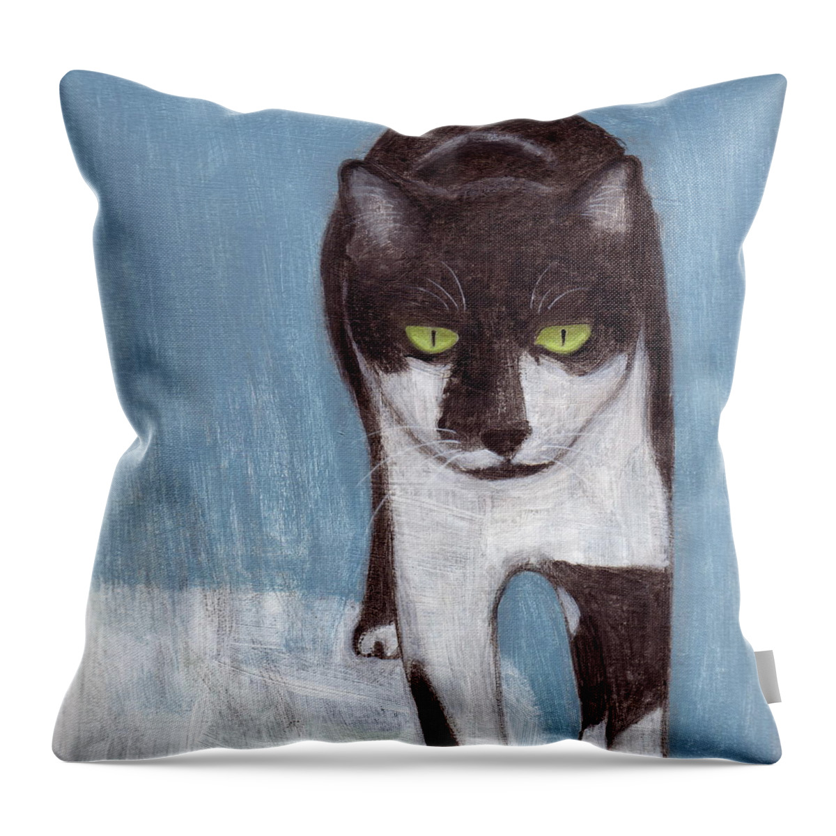 Cat In Winter Throw Pillow featuring the painting Cat in Winter by Kazumi Whitemoon
