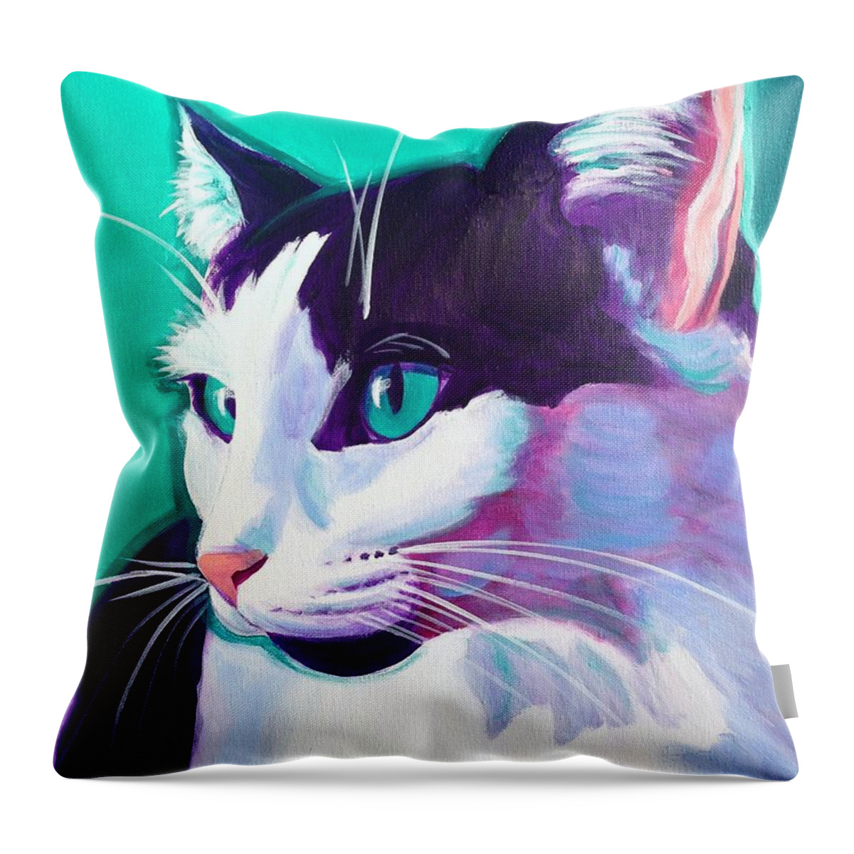 Cat Throw Pillow featuring the painting Cat - Kitty by Dawg Painter