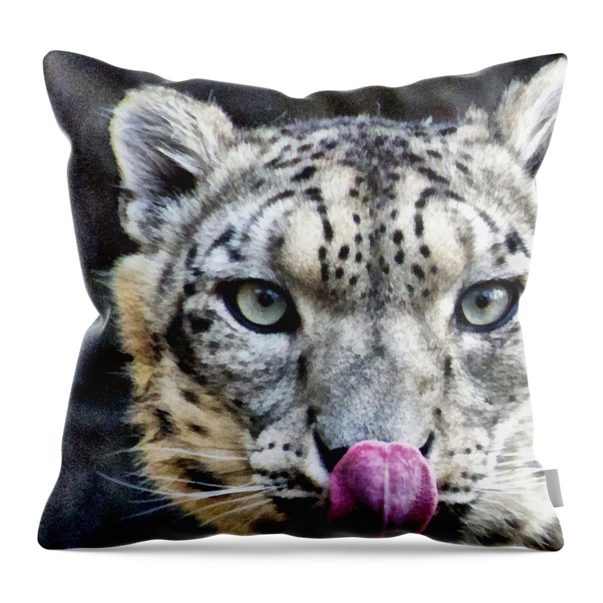 Eyes Throw Pillow featuring the mixed media Cat Lick Portrait by Angelina Tamez