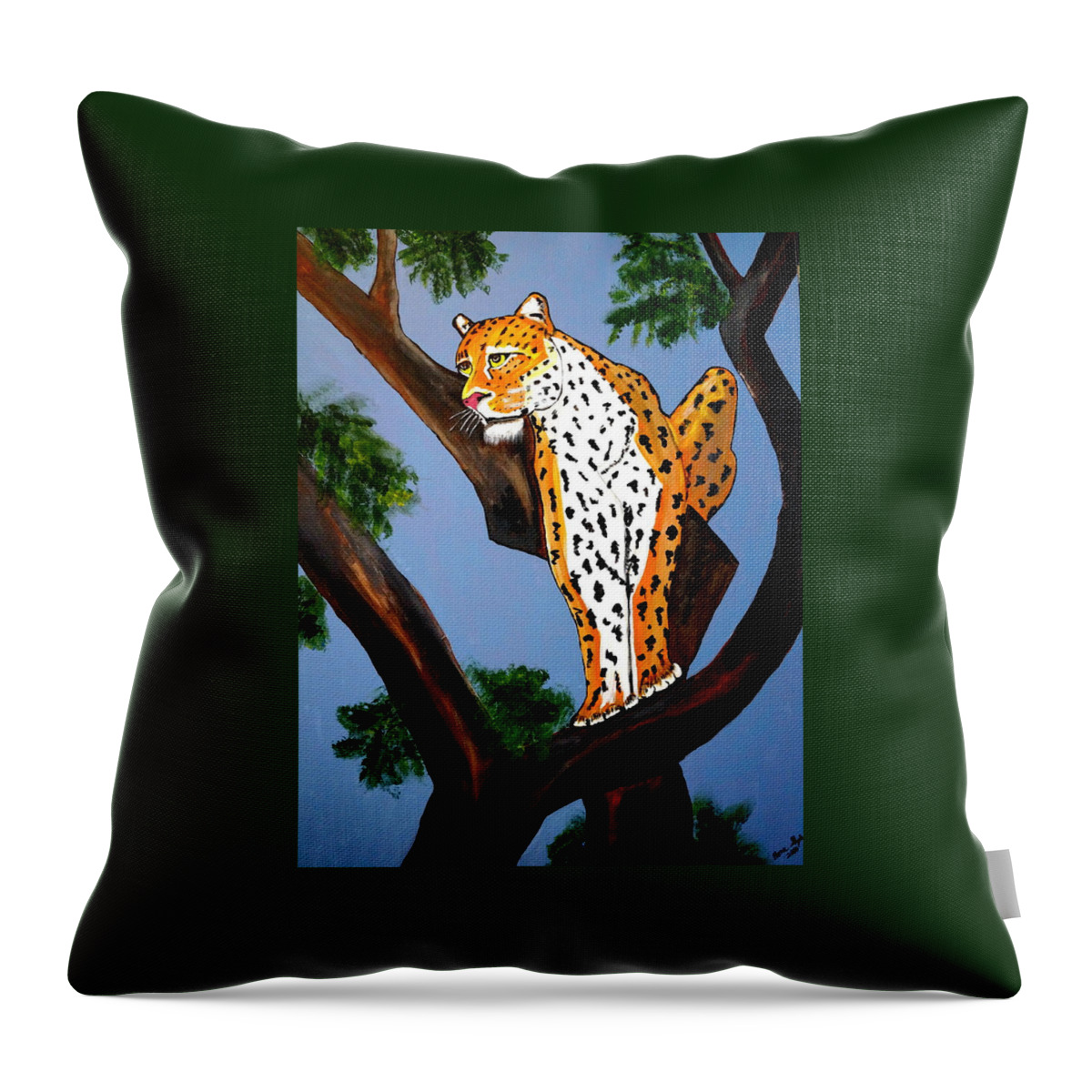 Cat On A Hot Wood Tree Throw Pillow featuring the painting Cat On A Hot Wood Tree by Nora Shepley