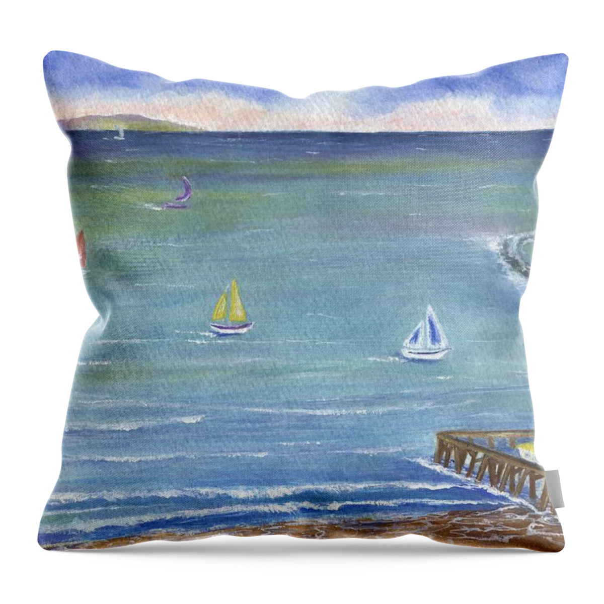 Blue Throw Pillow featuring the painting Catalina to Redondo by Jamie Frier