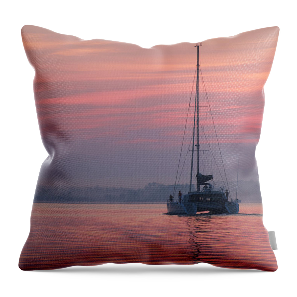 Bay Throw Pillow featuring the photograph Catamaran at Dawn by David Kay