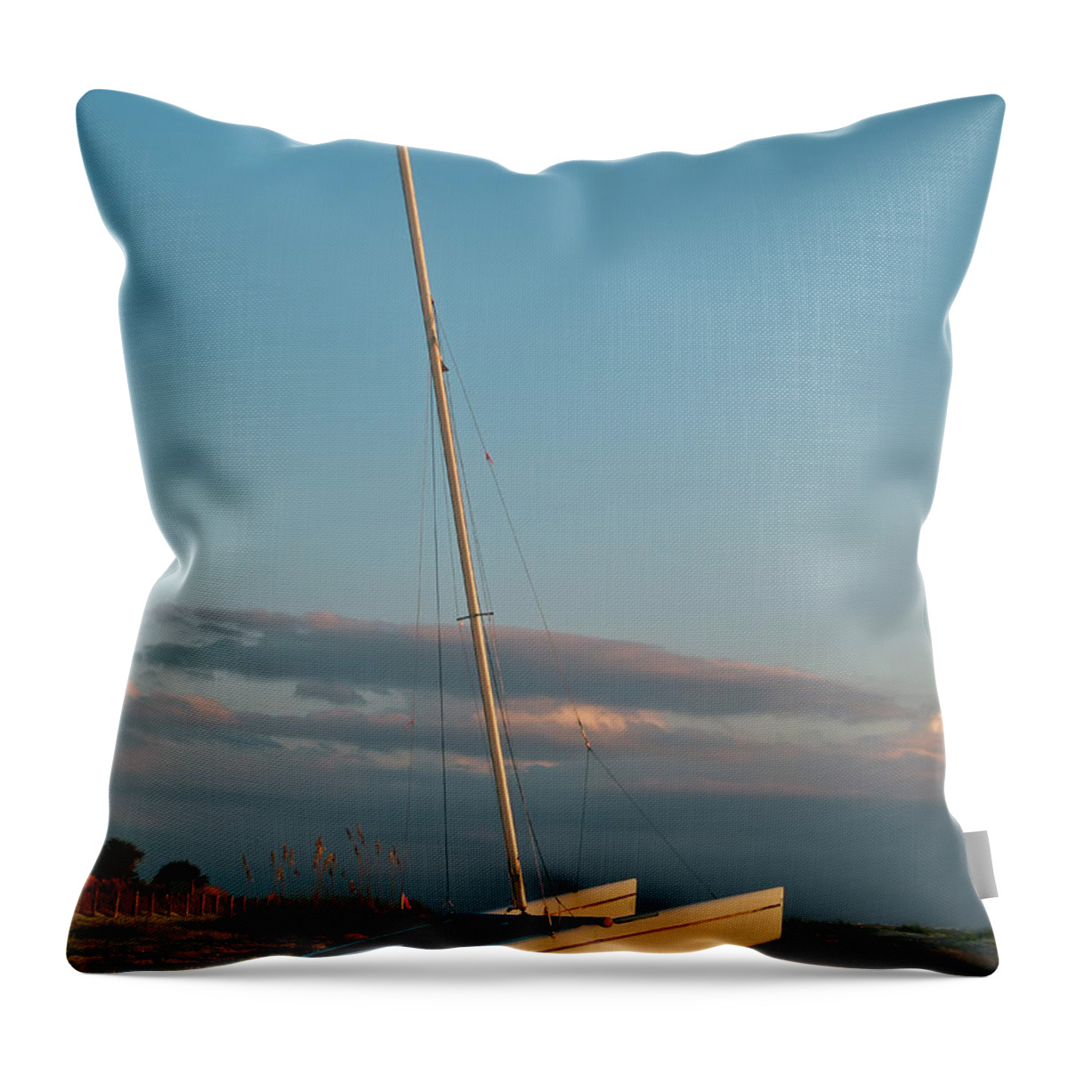 Outdoors Throw Pillow featuring the photograph Catamaran On Beach by Joseph Shields