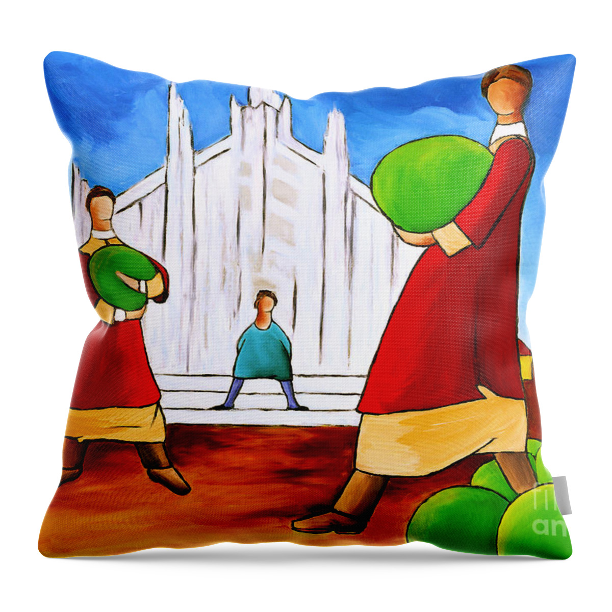 Mediterranean Cathedral Throw Pillow featuring the painting Cathedral And Melons by William Cain