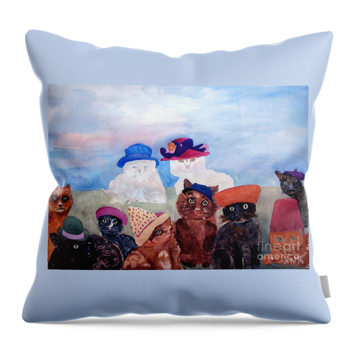 Cat Throw Pillow featuring the painting Cats in Hats by Sandy McIntire