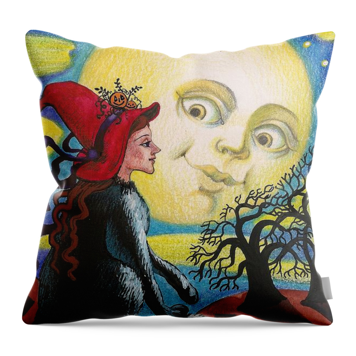Print Throw Pillow featuring the painting Catwitch by Margaryta Yermolayeva