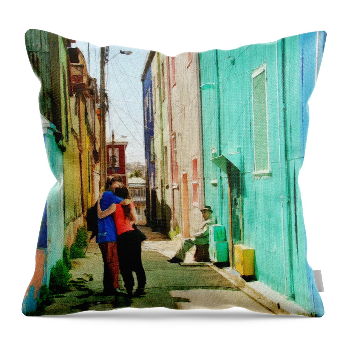 Alley Throw Pillow featuring the painting Caught by Sandy MacGowan