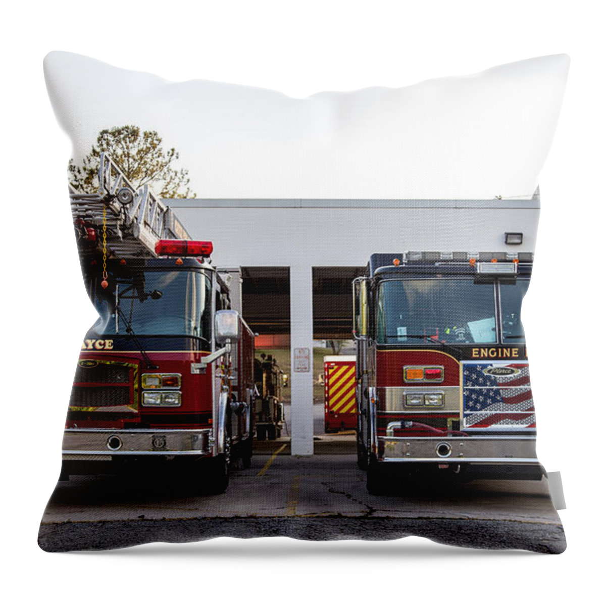 Cayce Throw Pillow featuring the photograph Cayce Fire Trucks-1 by Charles Hite