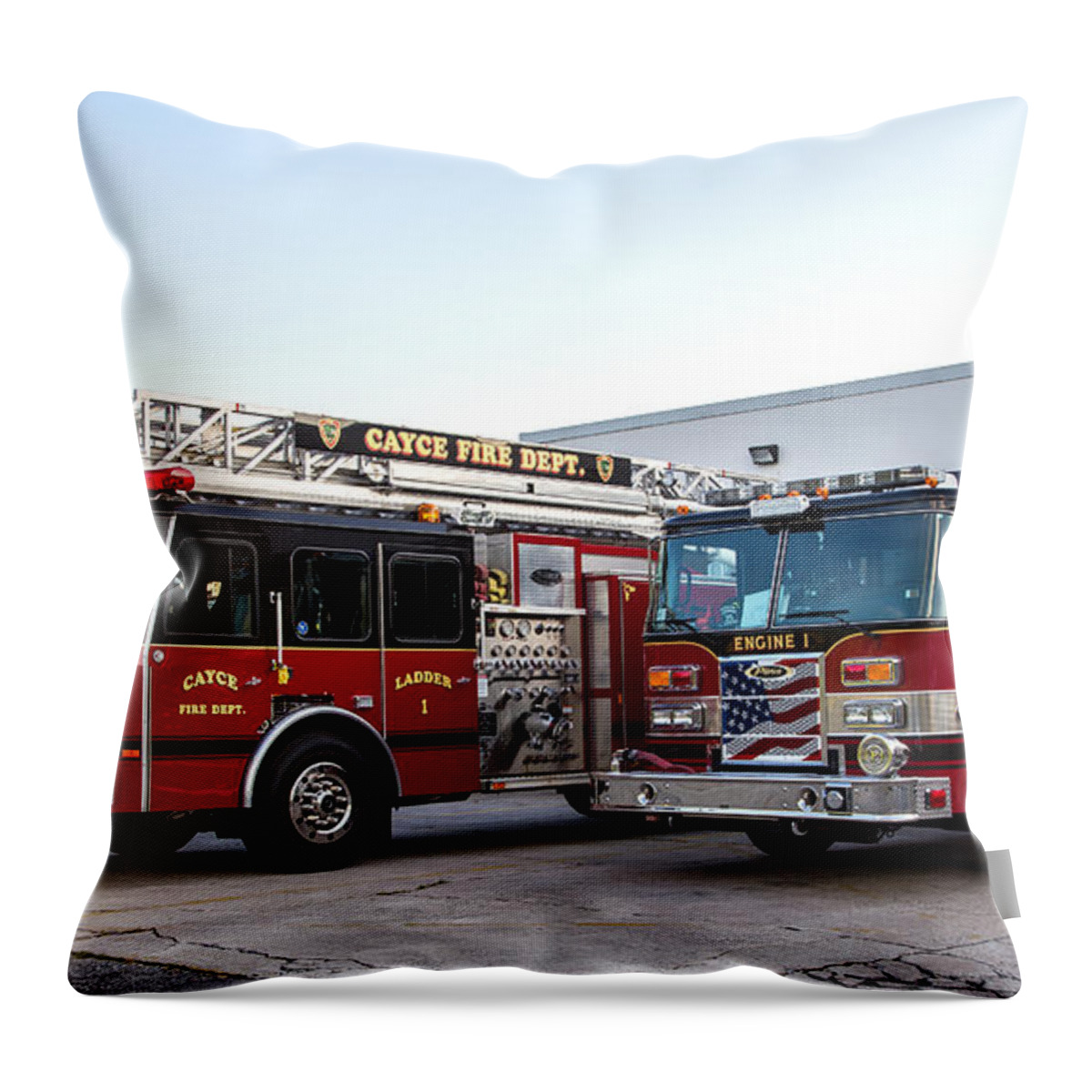 Cayce Throw Pillow featuring the photograph Cayce Fire Trucks by Charles Hite