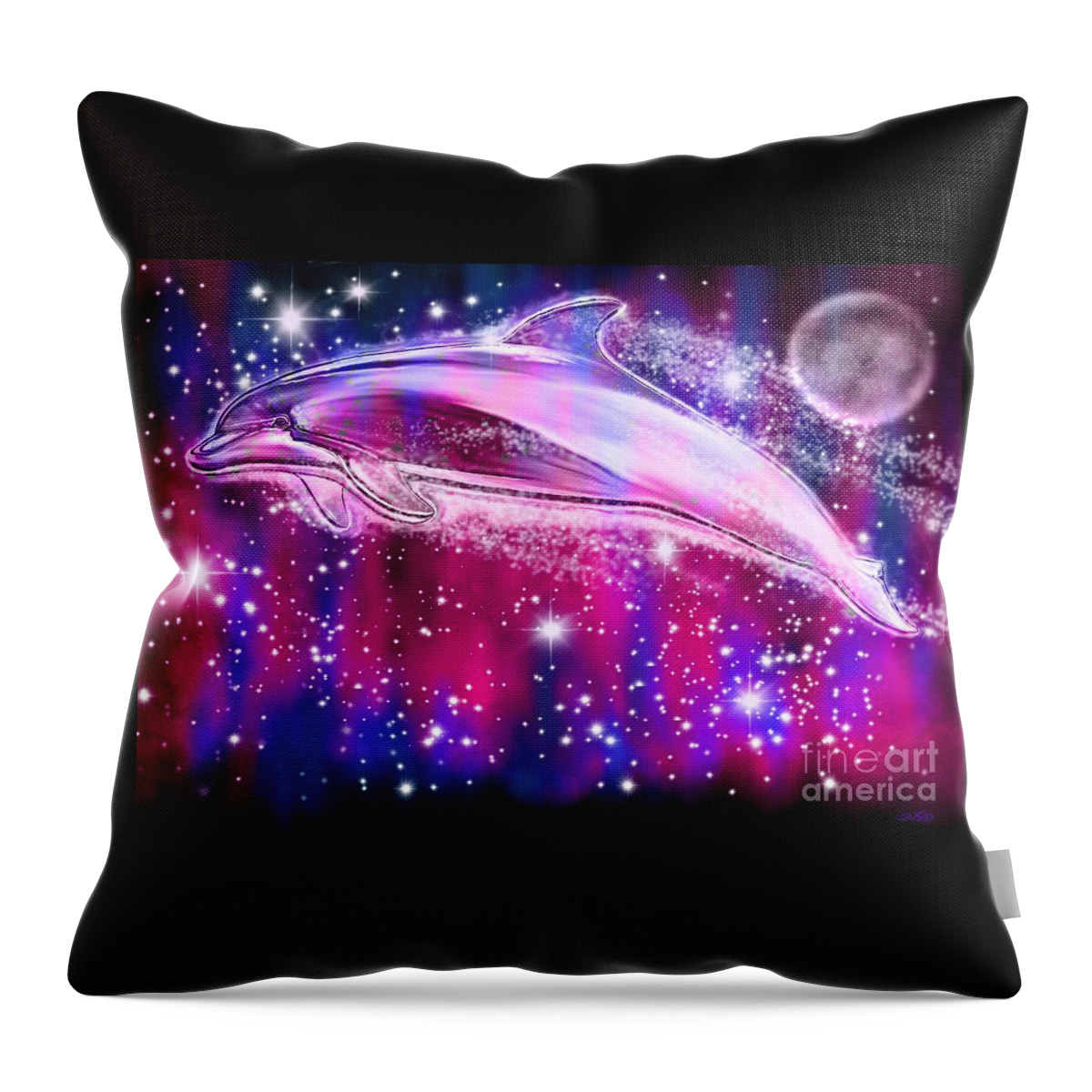 Dolphins Throw Pillow featuring the painting Celestial Dolphin by Nick Gustafson