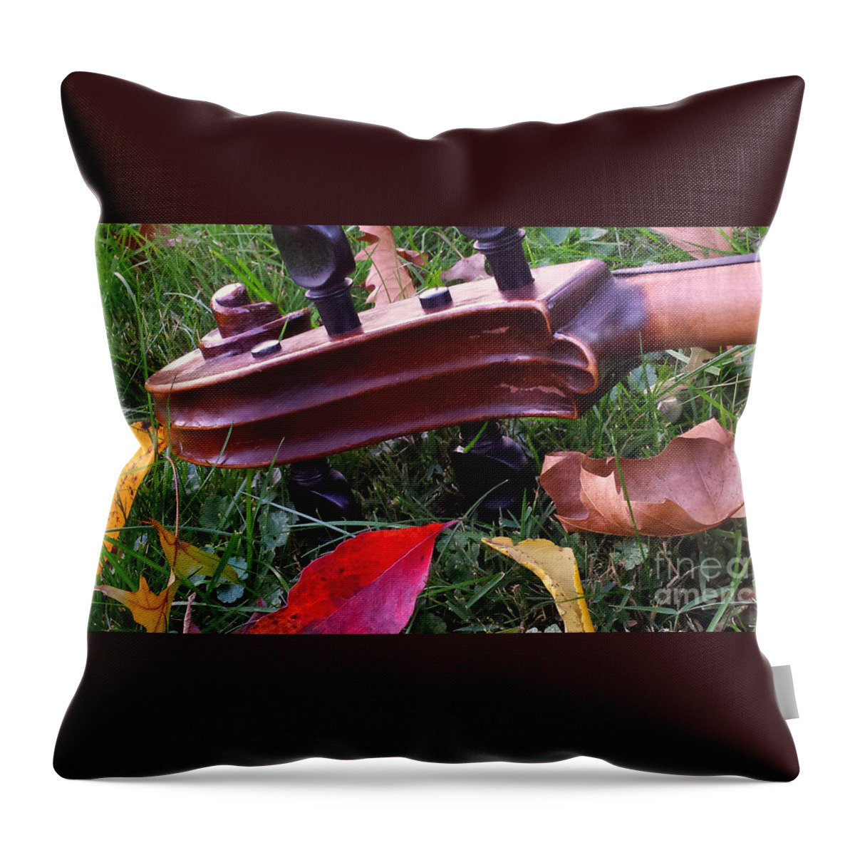 Cello Throw Pillow featuring the photograph Cello Scroll in Autumn by Anna Lisa Yoder
