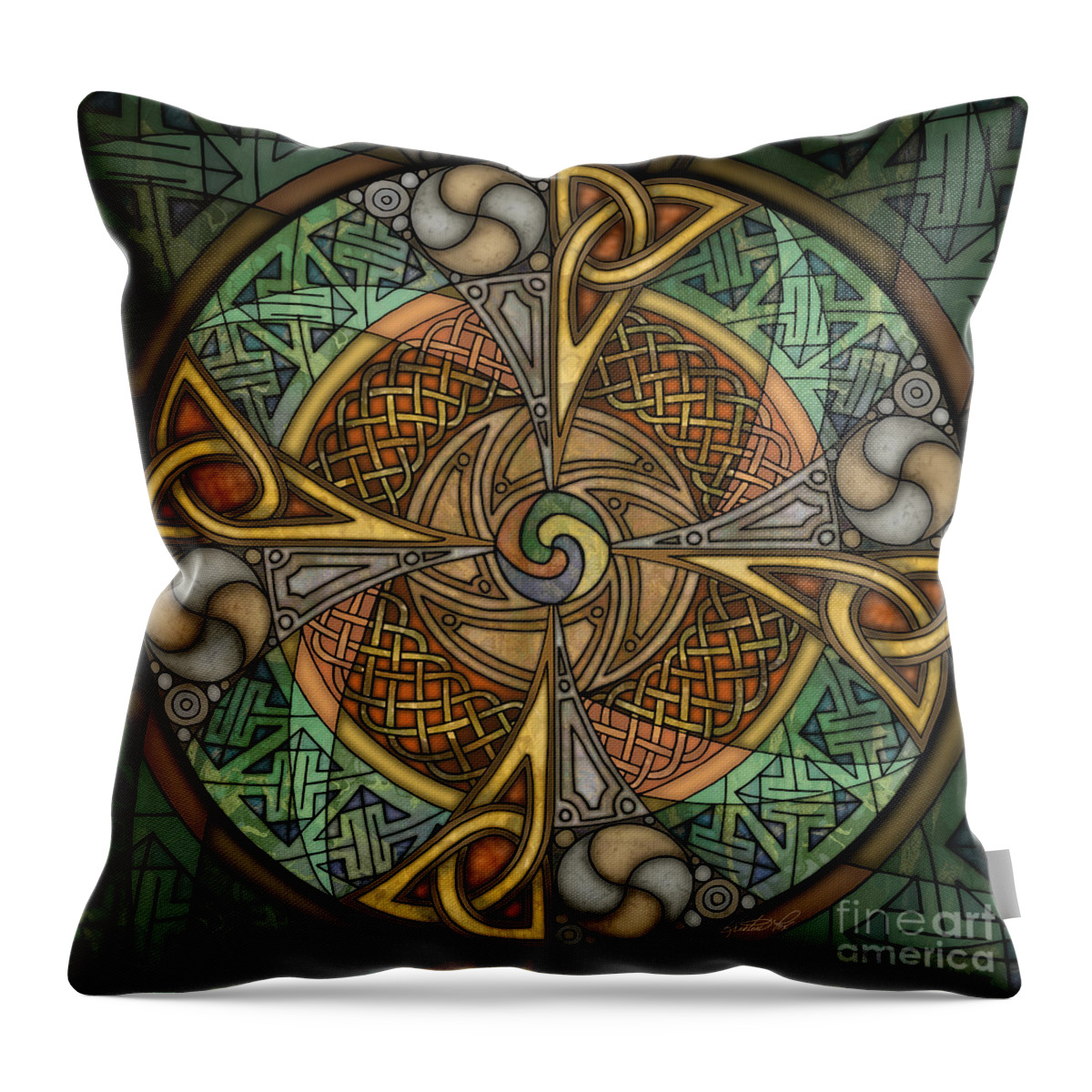 Artoffoxvox Throw Pillow featuring the mixed media Celtic Aperture Mandala by Kristen Fox