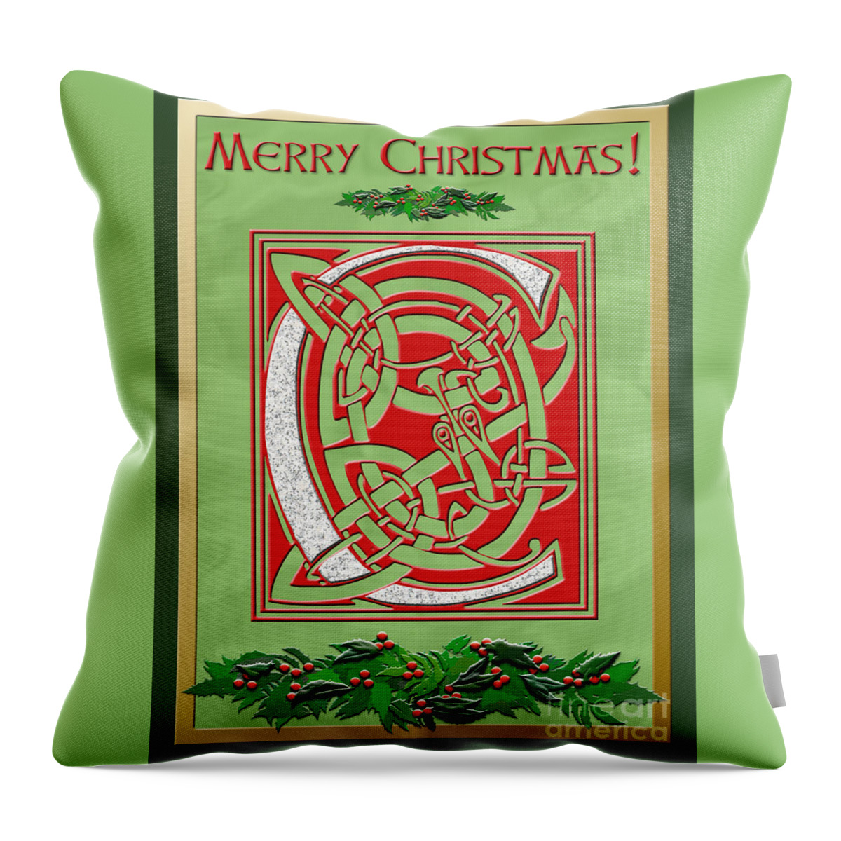 Monogram Throw Pillow featuring the digital art Celtic Christmas C Initial by Melissa A Benson