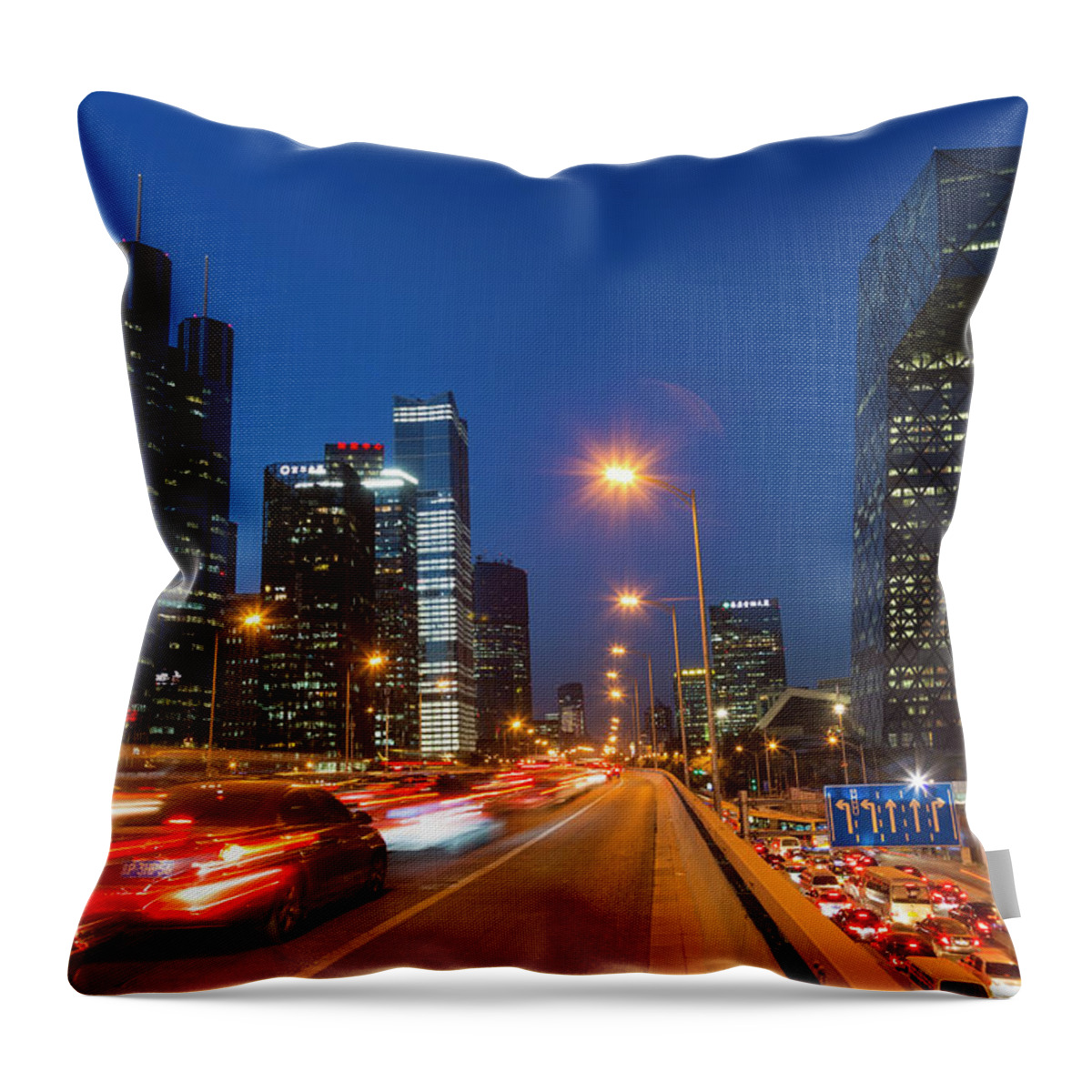 Chinese Culture Throw Pillow featuring the photograph Central Business District At Dusk by Peter Adams