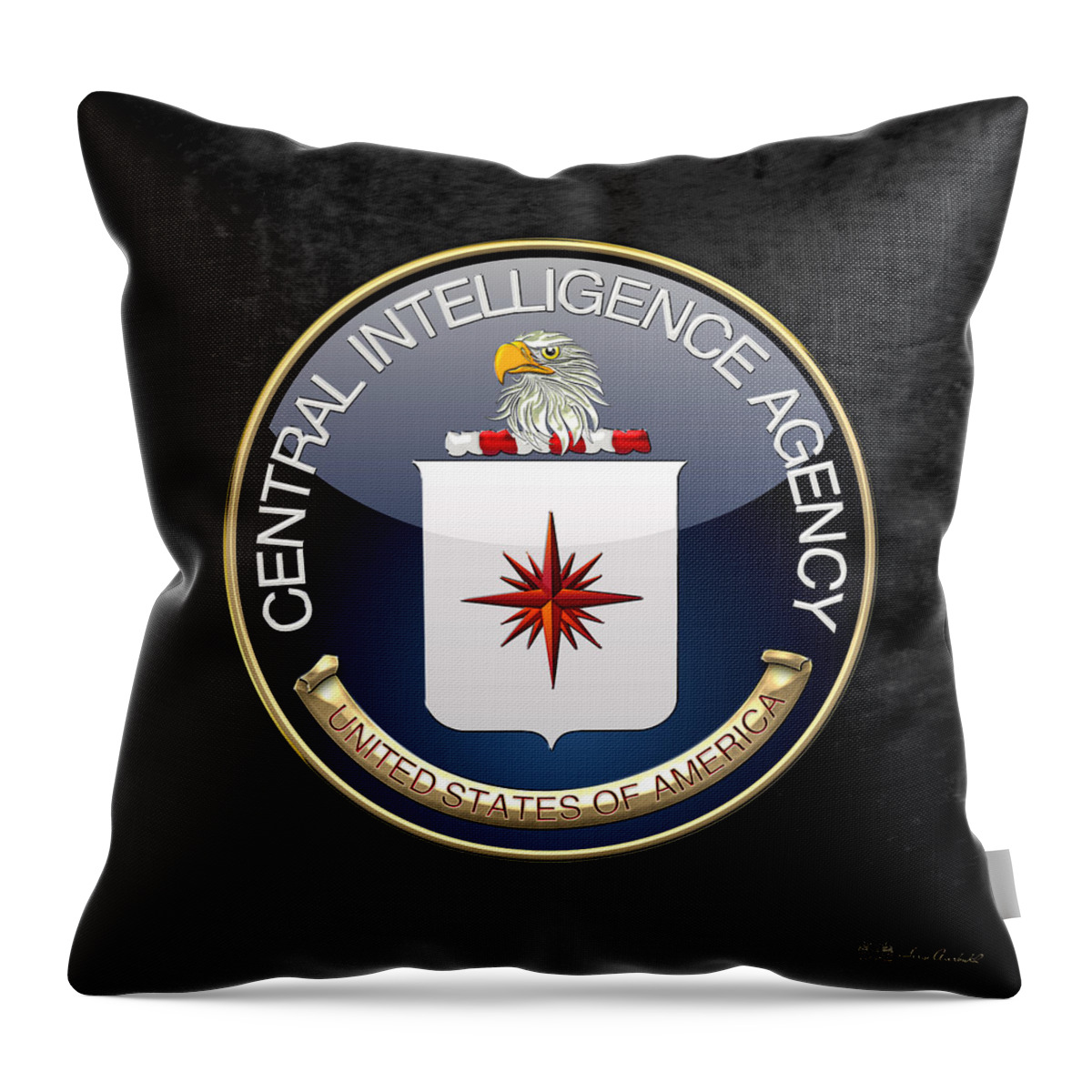 'military Insignia & Heraldry 3d' Collection By Serge Averbukh Throw Pillow featuring the digital art Central Intelligence Agency - C I A Emblem on Black Velvet by Serge Averbukh