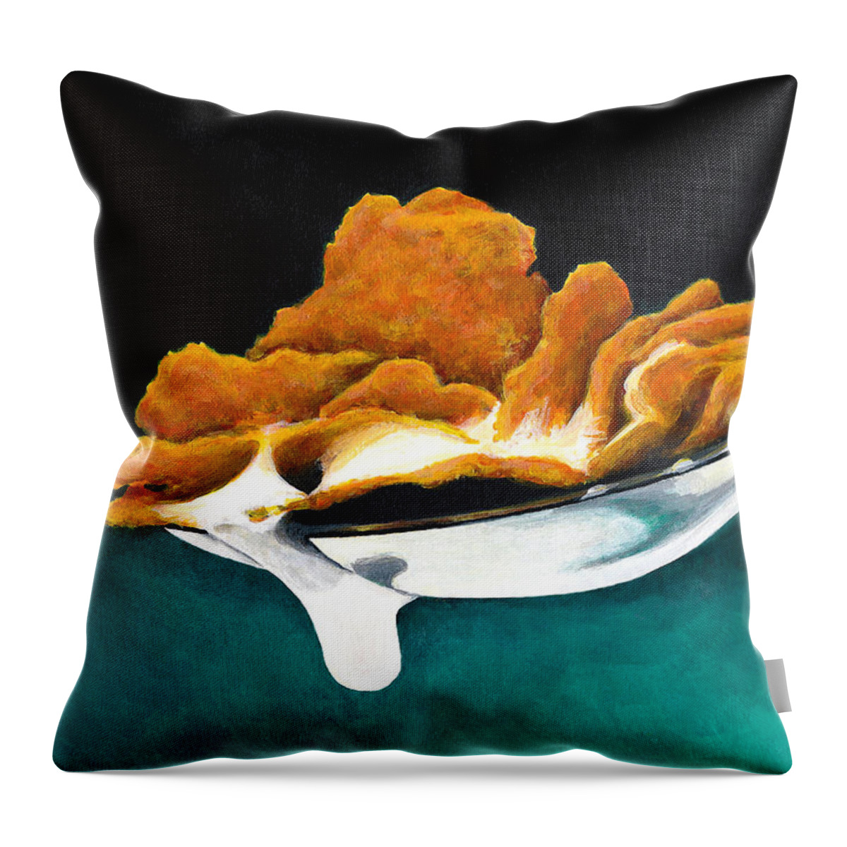 Painting Throw Pillow featuring the painting Cereal In Spoon With Milk by Janice Dunbar