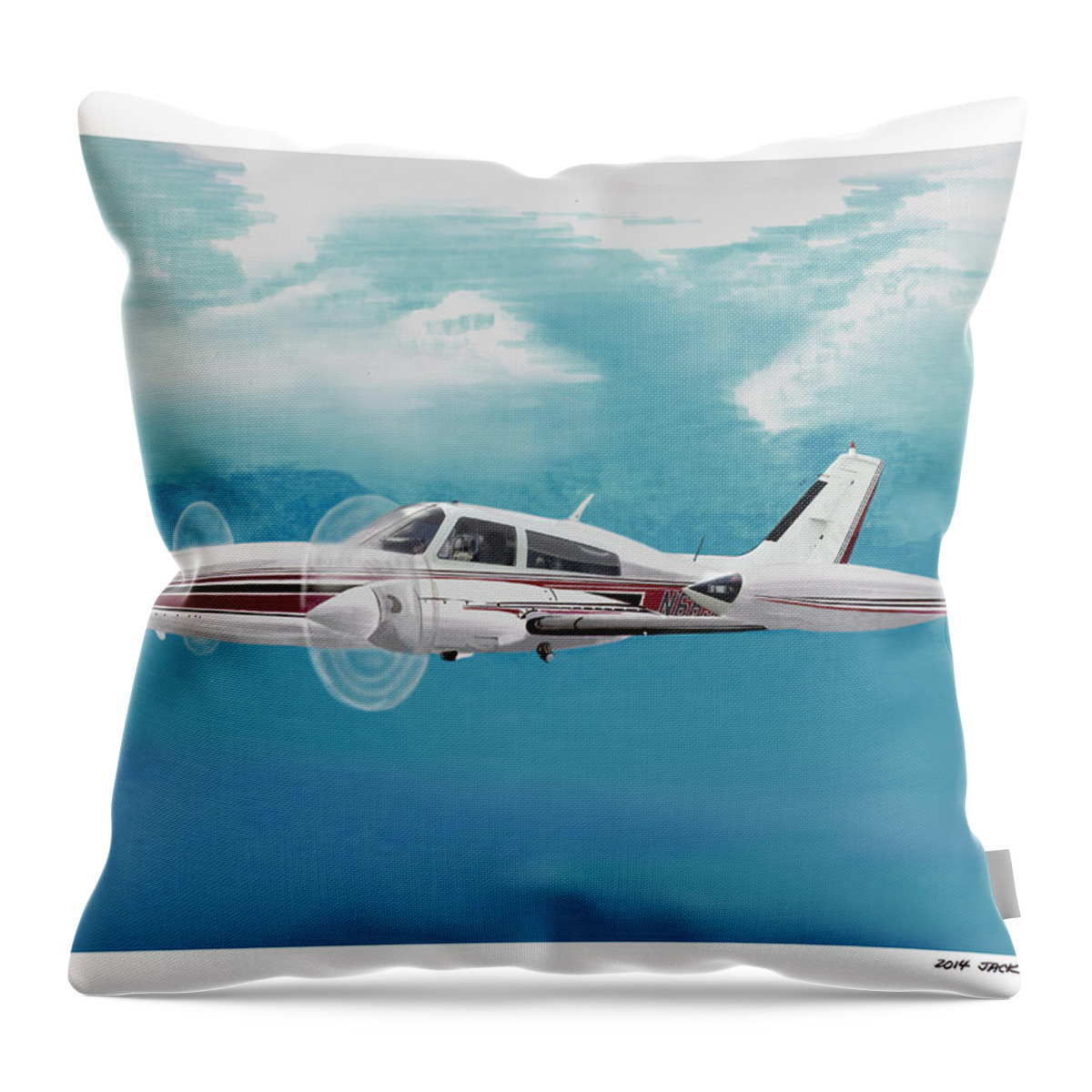 A Watercolor Painting Of The Cessna 310 Turbo-stream With Standard Engines By Lycoming Tio-540 350 Hp Engines Throw Pillow featuring the painting Cessna 310 Twin engine by Jack Pumphrey