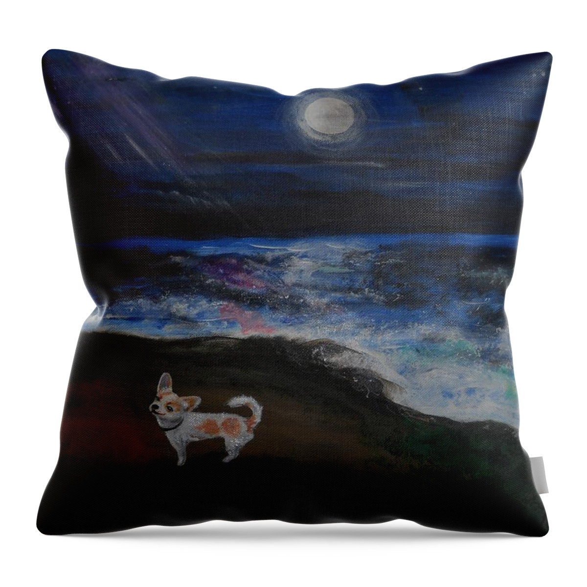 Chihuahua Throw Pillow featuring the painting Chach Waiting for You by Leah Delano
