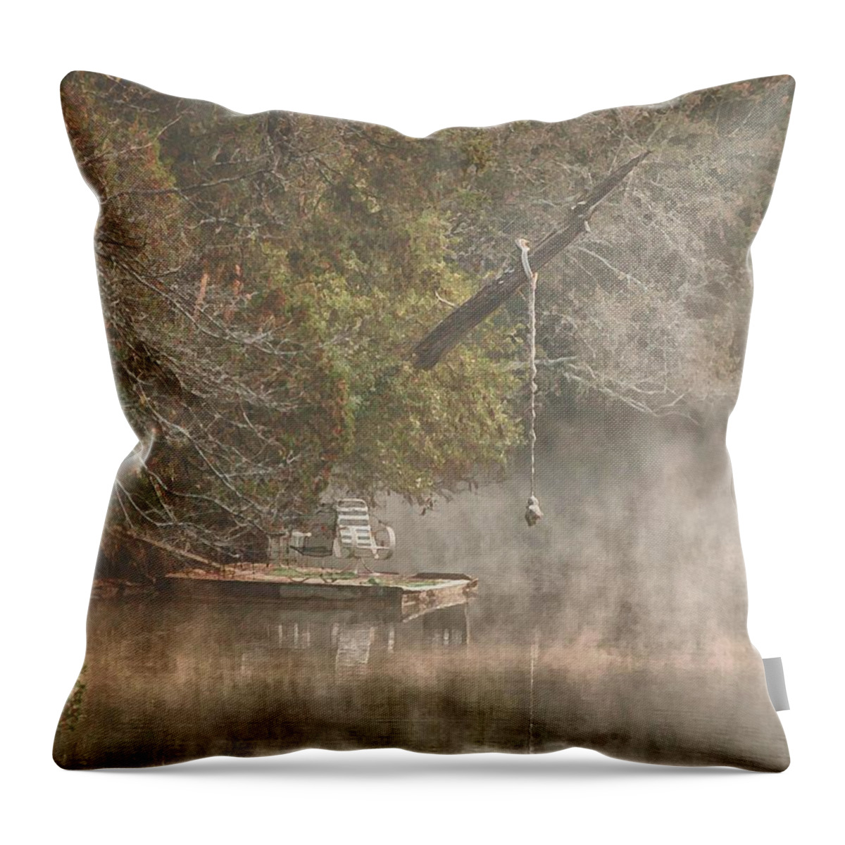Alabama Throw Pillow featuring the digital art Chairs in the Mist by Michael Thomas