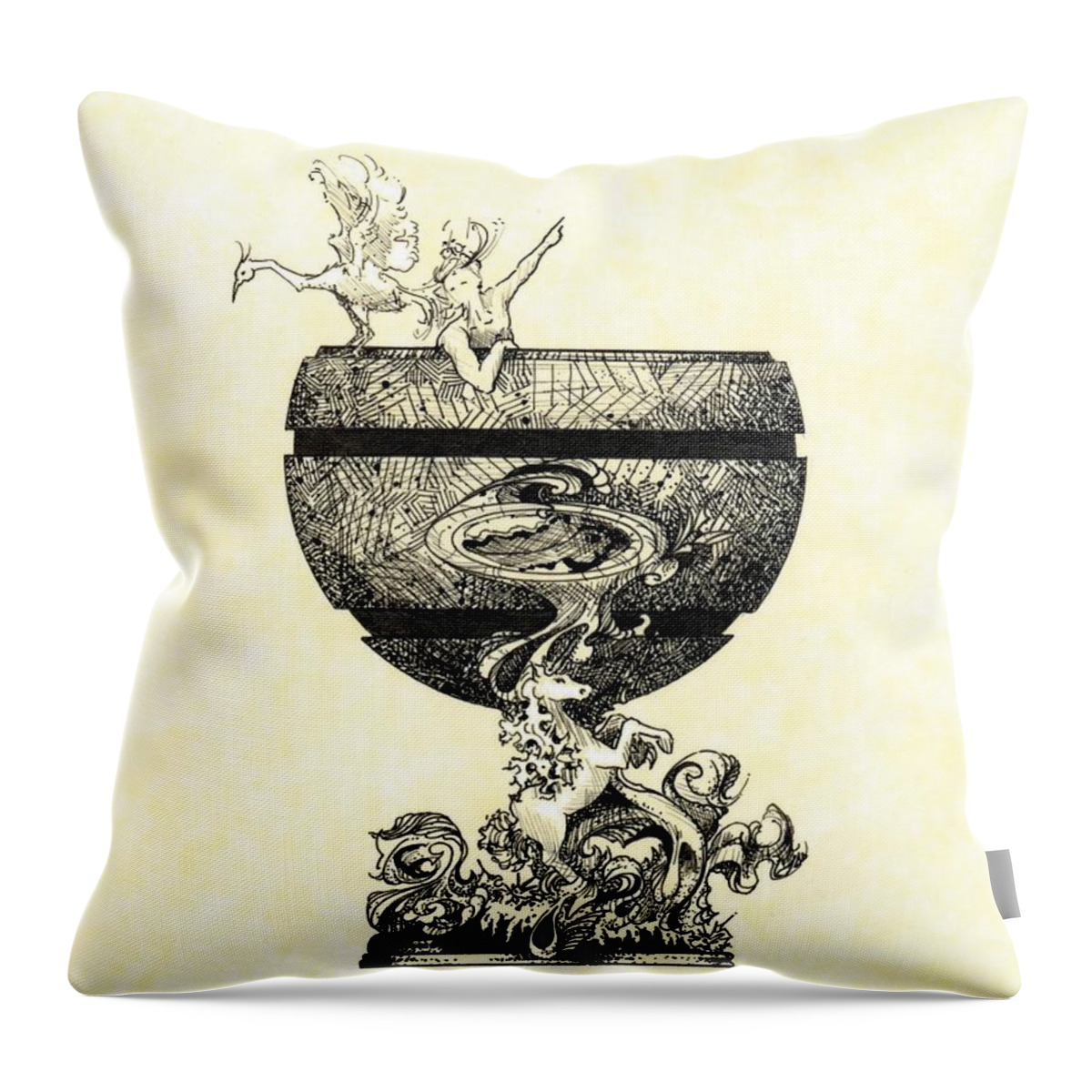 Crane Throw Pillow featuring the drawing Goblet by Julio R Lopez Jr