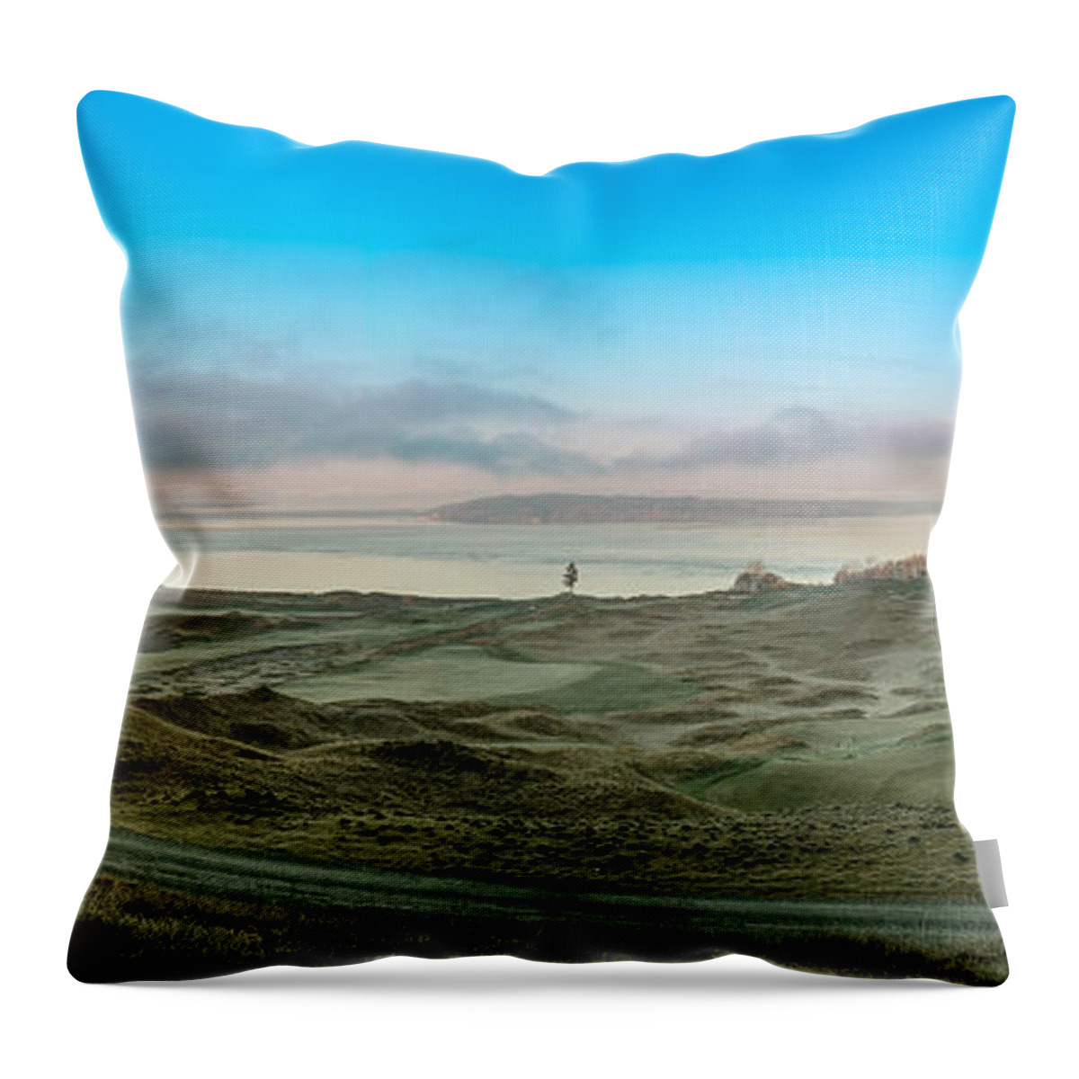 Golf Course Throw Pillow featuring the photograph Chambers Bay Panorama by E Faithe Lester