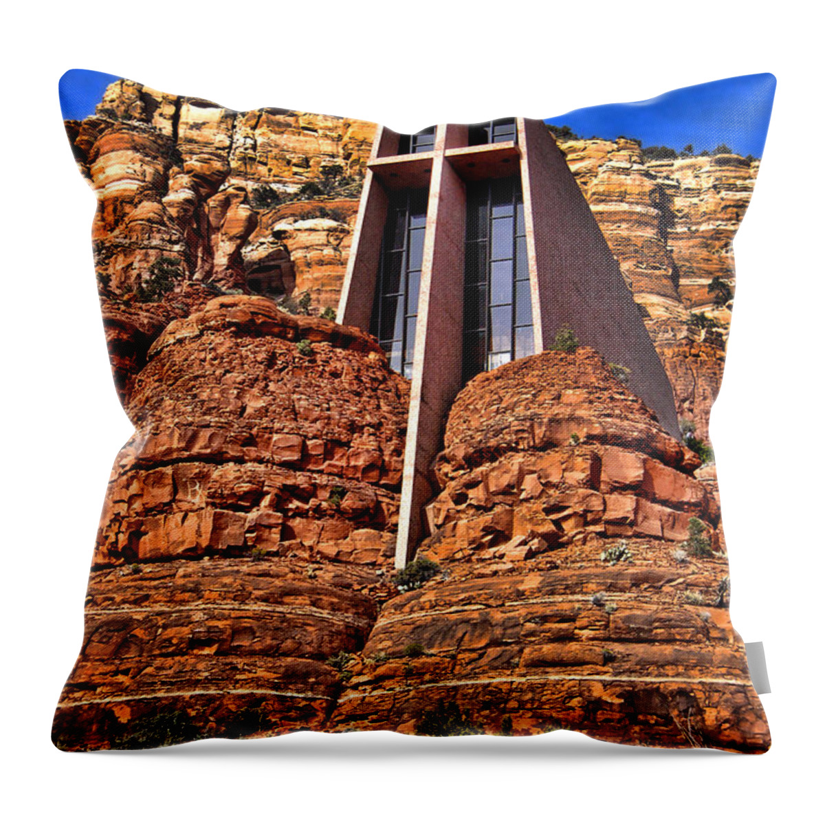 Sedona Arizona Throw Pillow featuring the photograph Chapel of the Holy Cross Sedona Arizona by Jon Berghoff