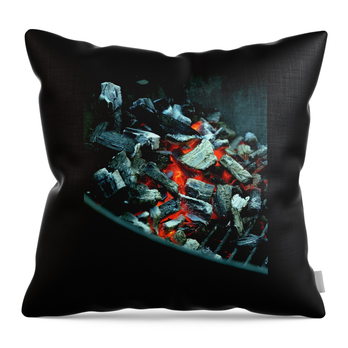 Charcoal Burning On A Grill Throw Pillow