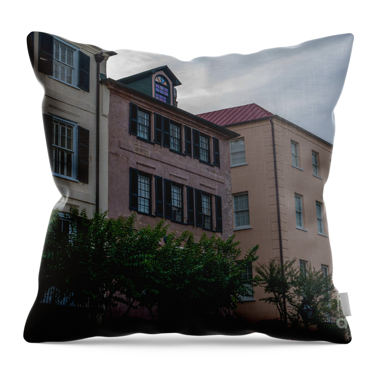 Rainbow Row Throw Pillow featuring the photograph Charleston Roof Tops by Dale Powell