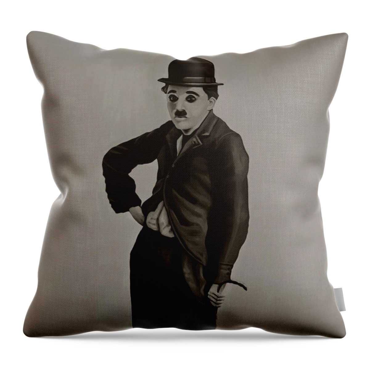 Charlie Chaplin Throw Pillow featuring the painting Charlie Chaplin Painting by Paul Meijering