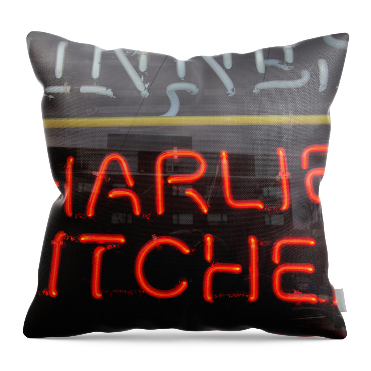 Neon Throw Pillow featuring the photograph Charlies Kitchen by Allan Morrison