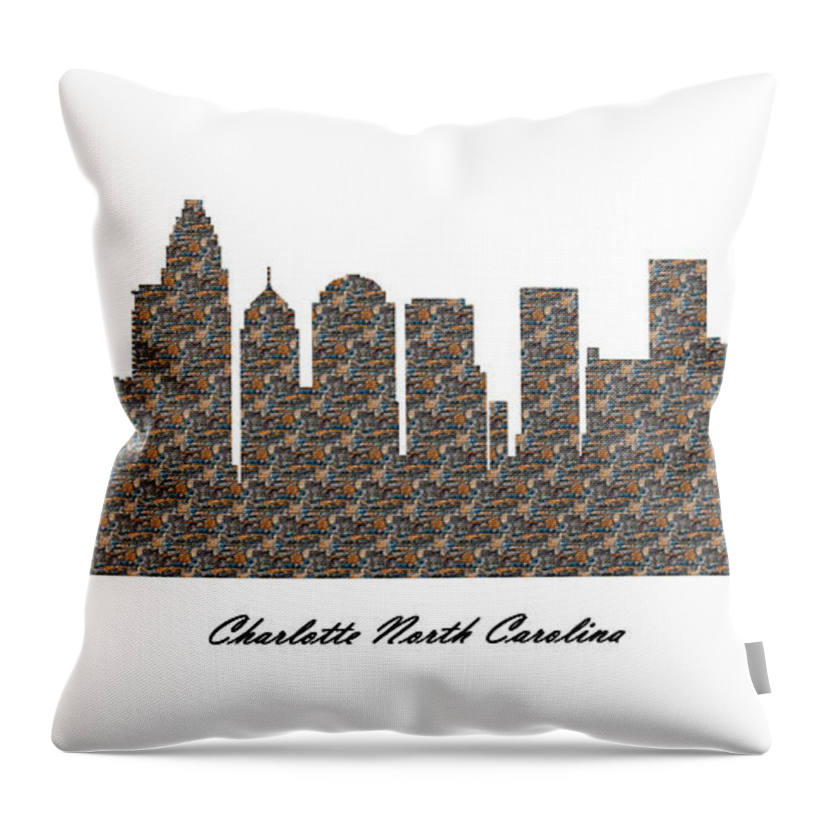 Fine Art Throw Pillow featuring the digital art Charlotte North Carolina 3D Stone Wall Skyline by Gregory Murray
