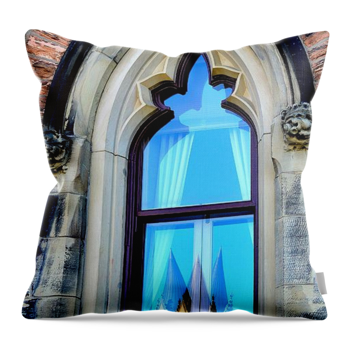 Architecture Throw Pillow featuring the photograph Chateau Laurier - Parlaiment Window - Reflection # 3 by Jeremy Hall