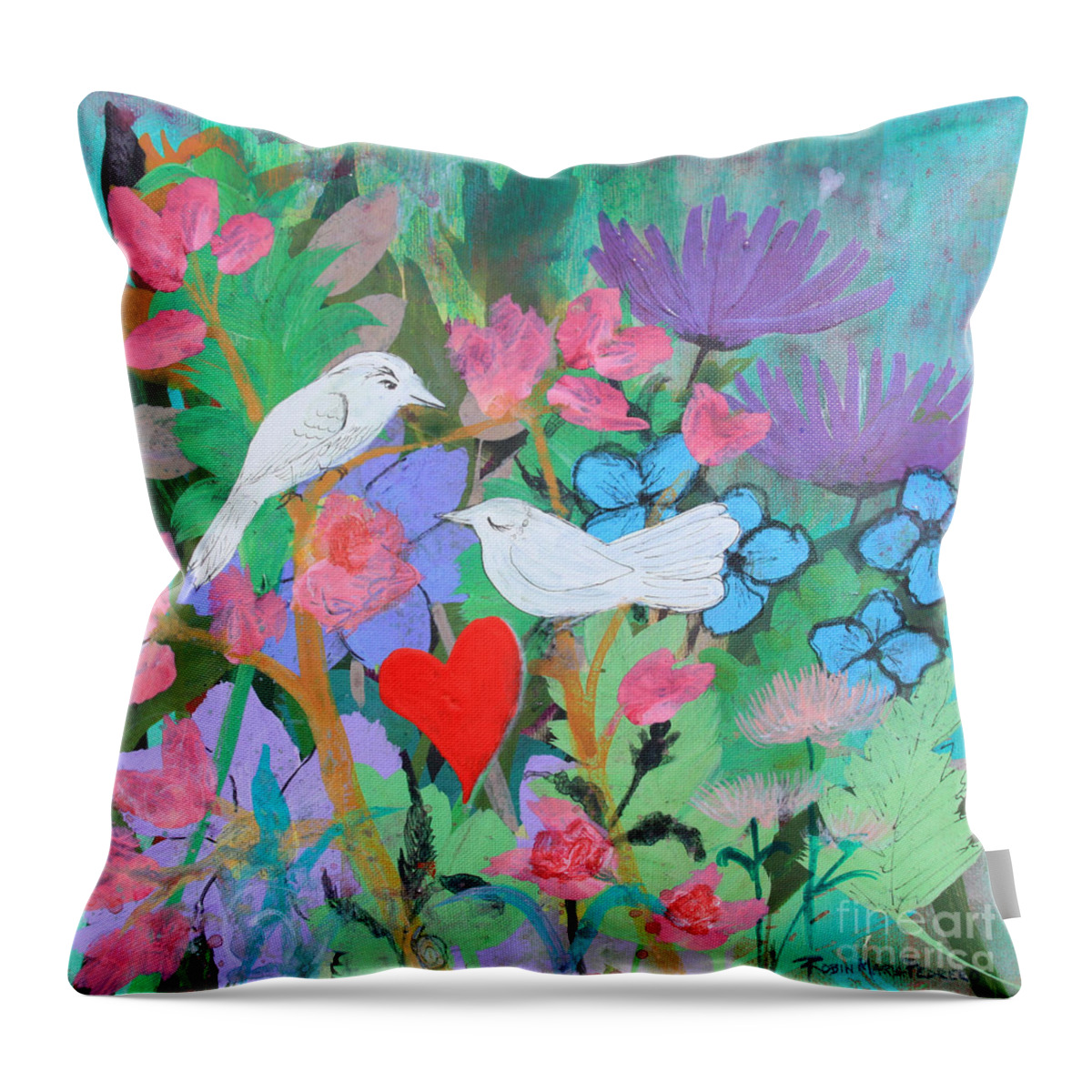 Chaucer Throw Pillow featuring the painting Chaucer's Love Birds by Robin Pedrero