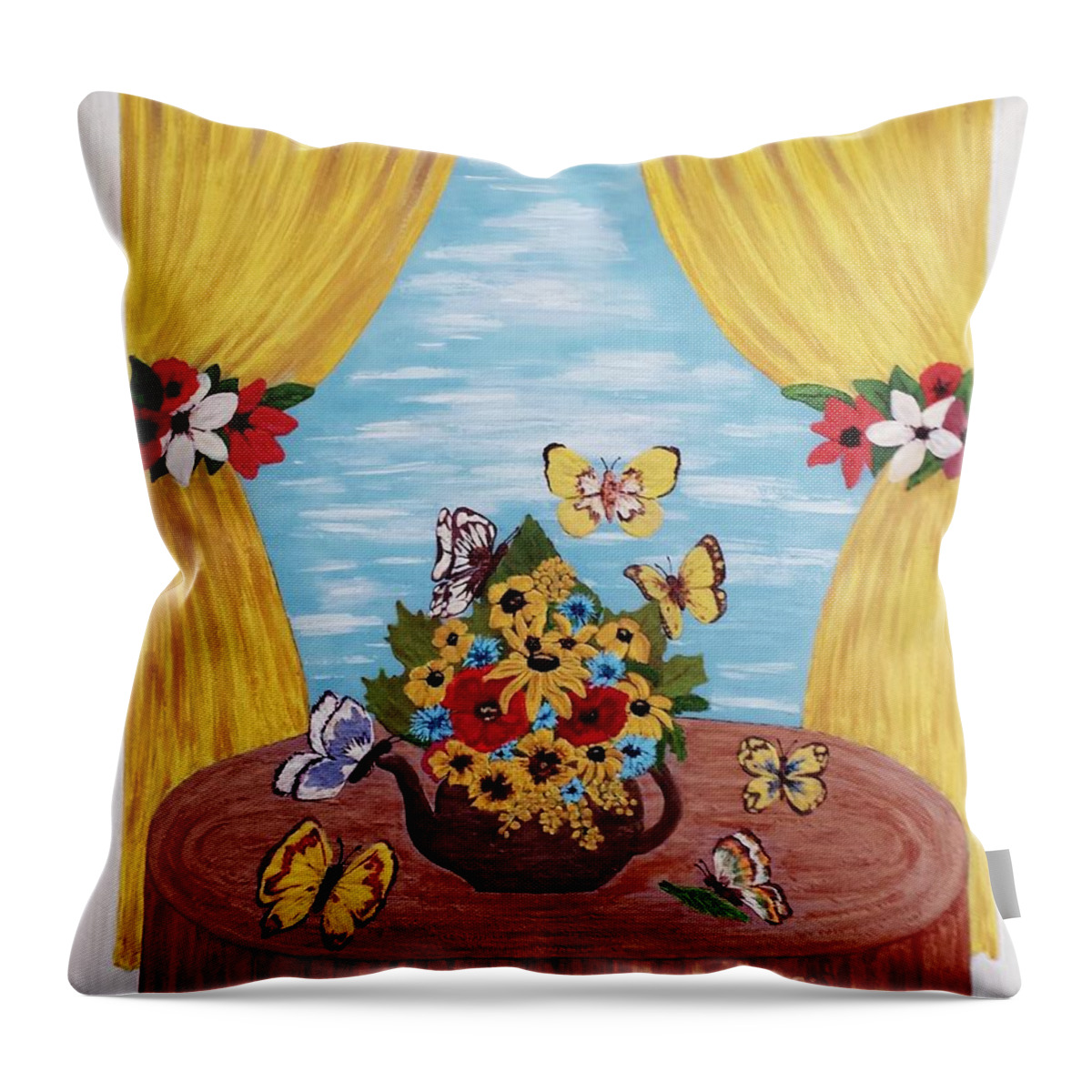 Butterfly Throw Pillow featuring the painting Cheerful Butterflies by Jasna Gopic
