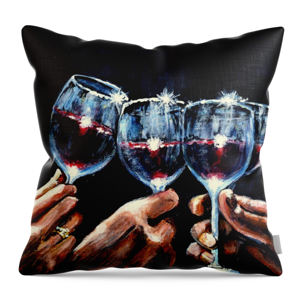 Wine Throw Pillow featuring the painting Cheers in Red Wine by Mackenzie Moulton