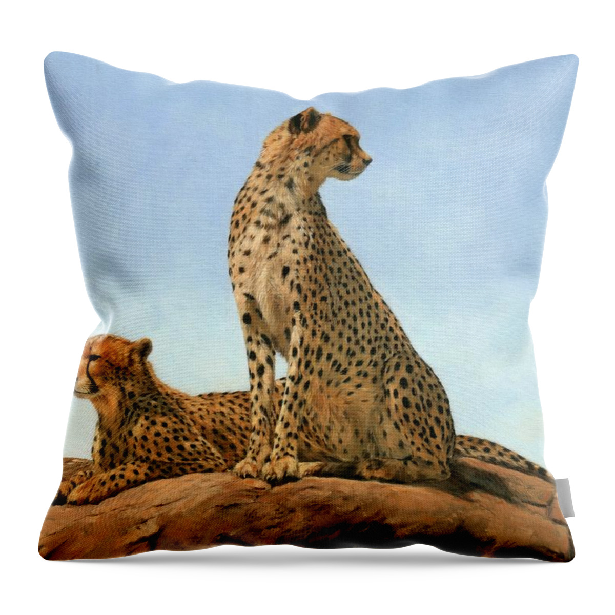 Cheetah Throw Pillow featuring the painting Cheetahs by David Stribbling