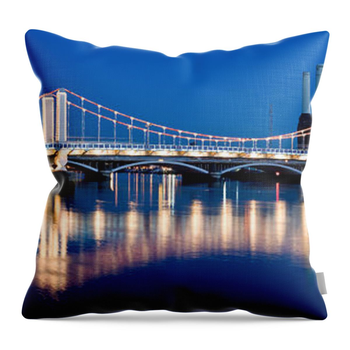 Photography Throw Pillow featuring the photograph Chelsea Bridge With Battersea Power by Panoramic Images
