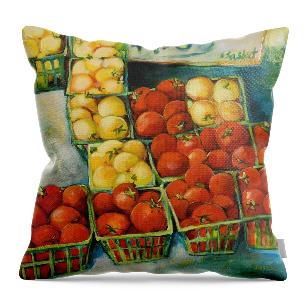 Cherry Tomatoes Throw Pillow featuring the painting Cherry Tomatoes by Jen Norton